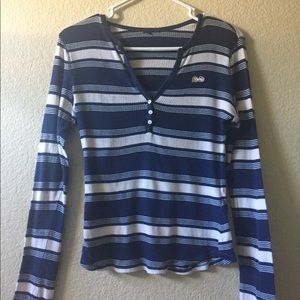 Striped Long-Sleeve Button Henley Shirt